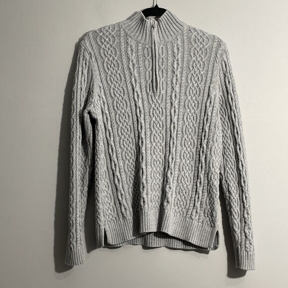 Talbots Gray Cable Knit Sweater Women’s L – Quarter Zip, Long Sleeve Pullover - Picture 1 of 14
